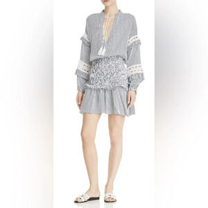 NWT Aqua Bloomingdale’s blue and white striped smocked dress sz XS